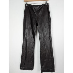 Vintage Ann Taylor Chocolate Brown Leather Flare Pants Sz 4 Classic Retro Luxury